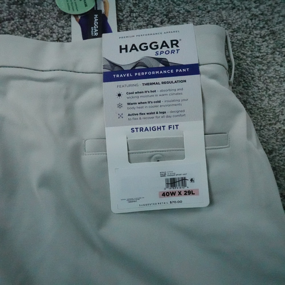 NEW Haggar Pants Mens 40X29 Gray Travel‎ Performance Tech Chino Straight Golf